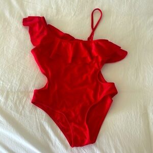 Red kids cut out one piece swimsuit
